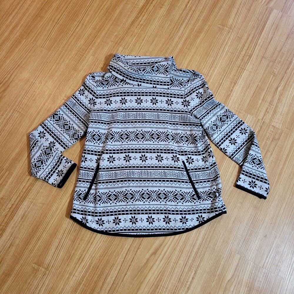 Talbots Sweater Top Womens Medium Petite Black Gray Fair Isle Nordic Turtleneck - Picture 2 of 13